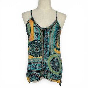 Victoria Womens Boho Mandala Print Cotton Camisole Tank Top Turquoise M